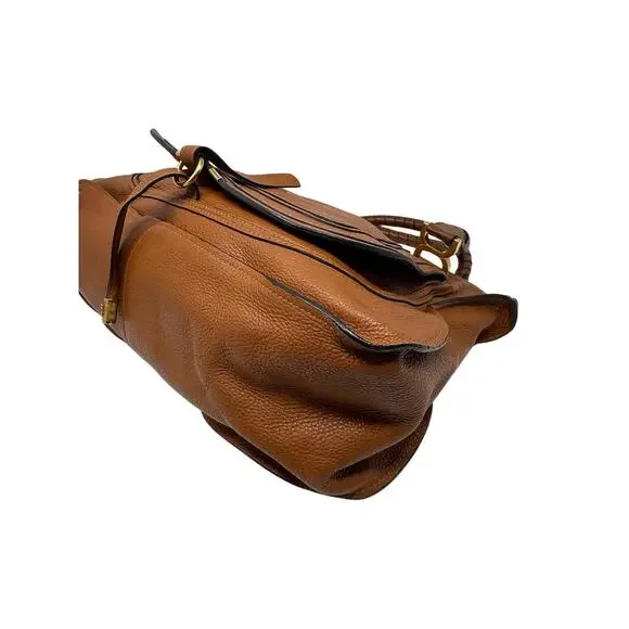 Chloe Large Marcie Pebbled Leather Satchel Bag Tan Cognac Gold Hardware w COA - Picture 8 of 16